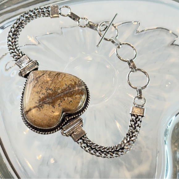 🆕 Picture Jasper Heart Bracelet in 925 Sterling Silver – Artisan Chain Design - Picture 11 of 16